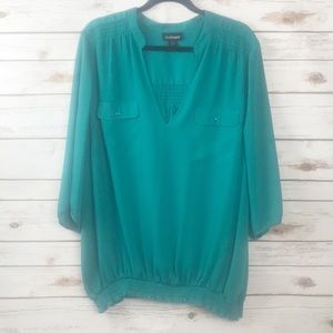 Lane Bryant Teal Smocked Waist Blouse 26/28